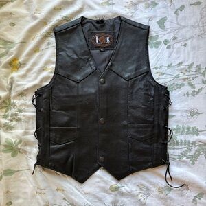 Black Leather biker Vest